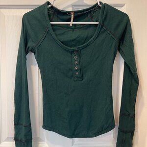 Free People Green Pointelle Long Sleeve Top